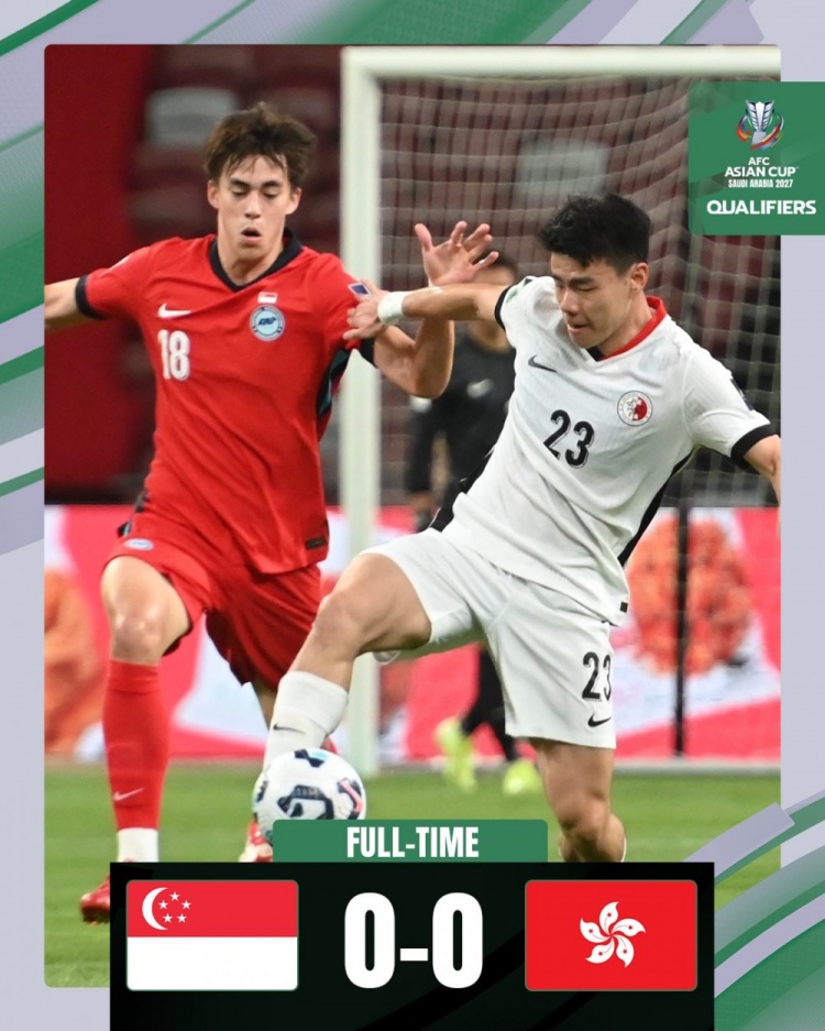 2027年亞預(yù)賽第三階段首輪,新加坡隊(duì)0-0戰(zhàn)平中國(guó)香港隊(duì)